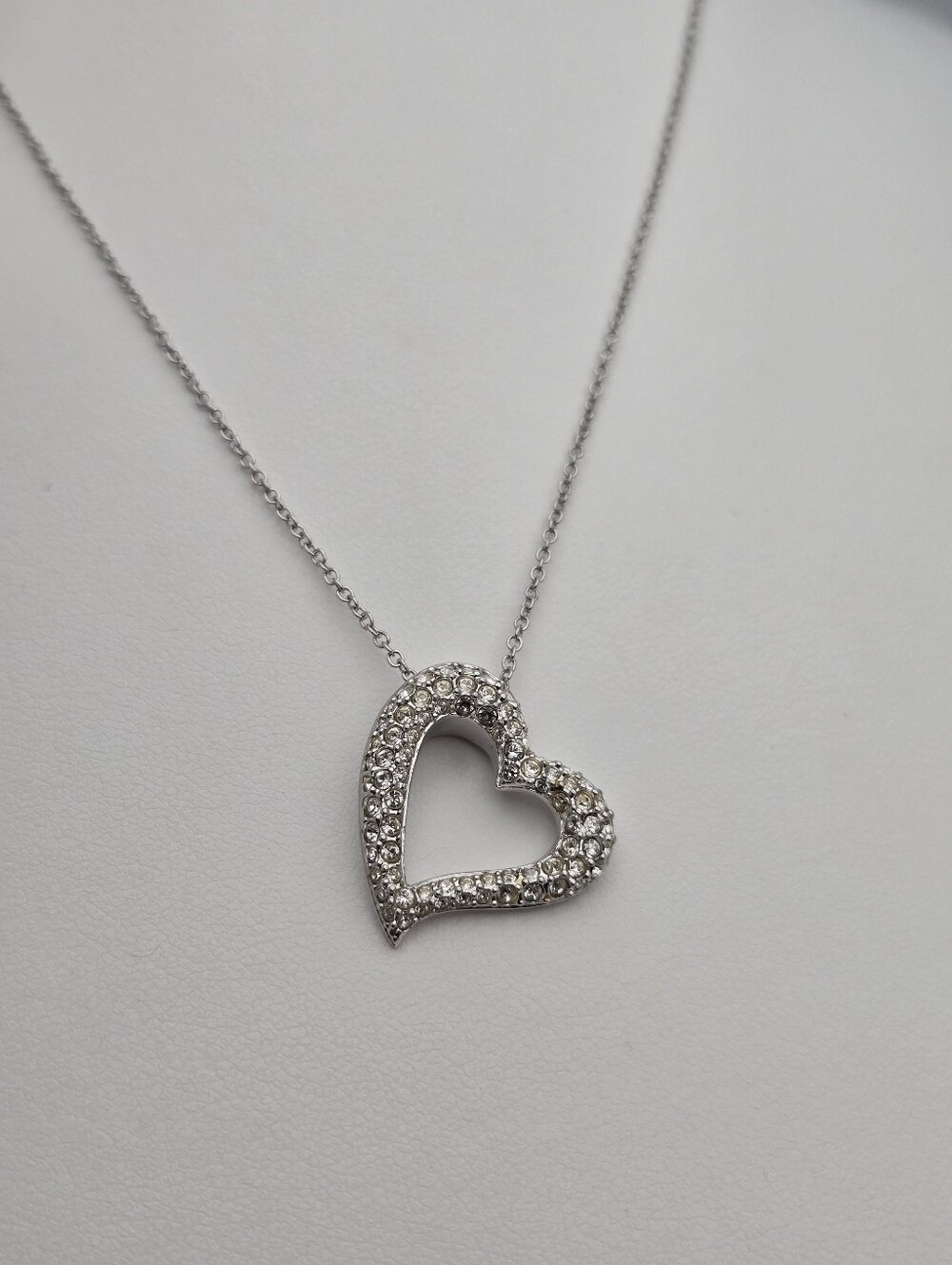 Swarovski Crystal Open Heart Pendant Necklace Sterling Silver 925 Chain 15"